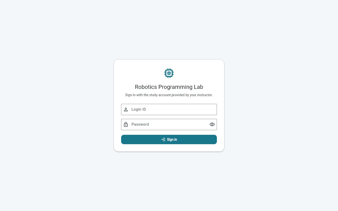 Robotics Programming Lab sign-in interface